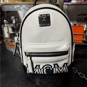 MCM Black and White Logo mini crossbody bag